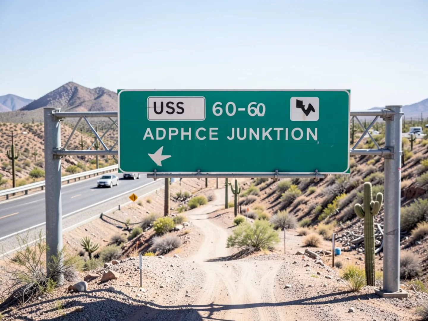US-60 Superstition Freeway highway sign leading toward Apache Junction