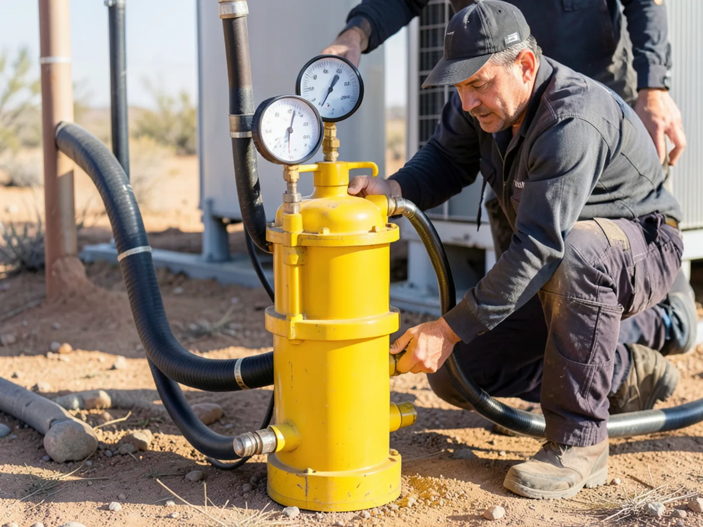Two-stage vacuum pump evacuating copper lines below 500 microns