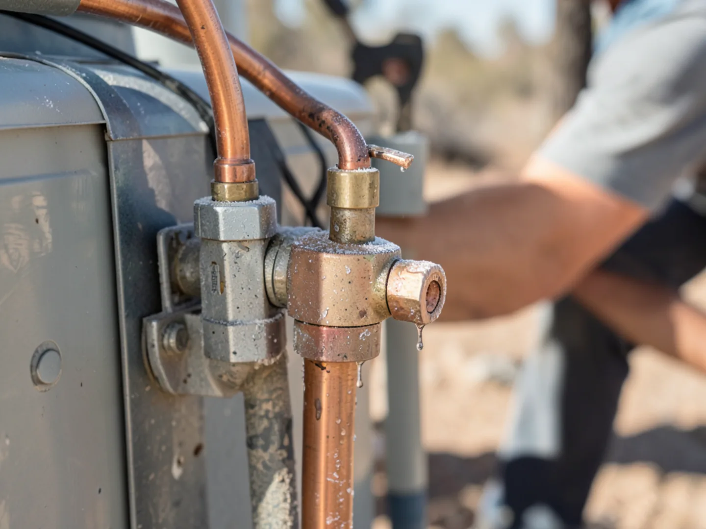 Four-way reversing valve tubing on a residential heat pump system