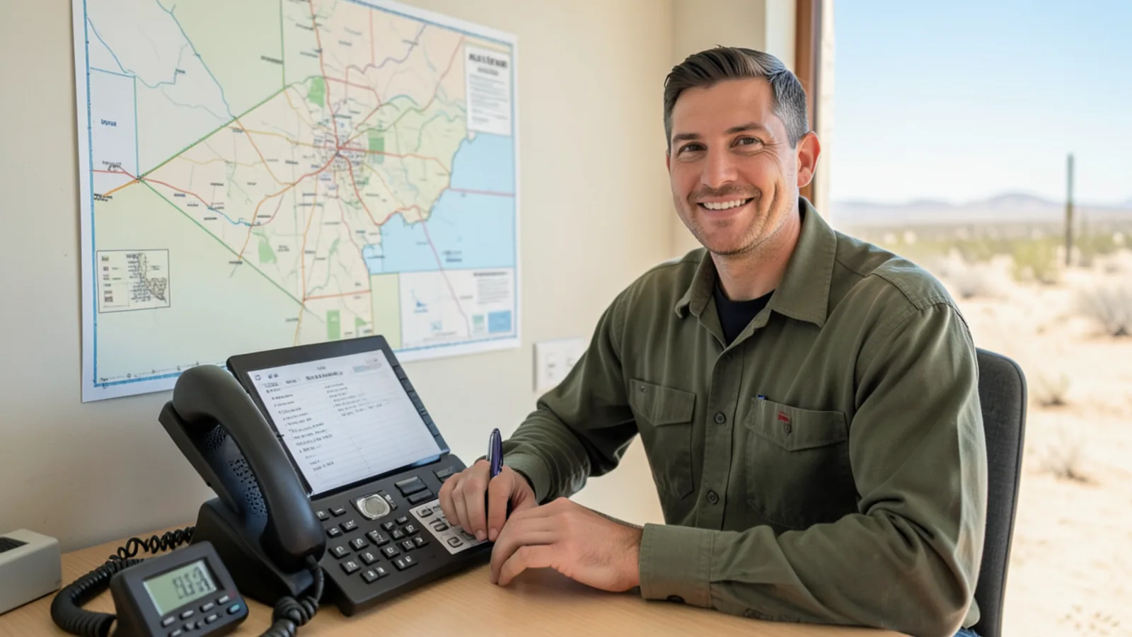 Telephone console with map of Apache Junction and Pinal County