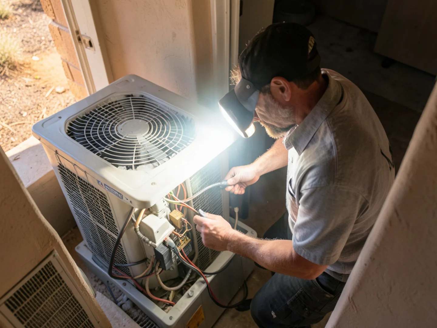 Flashlight illuminating electrical components during after-hours inspection