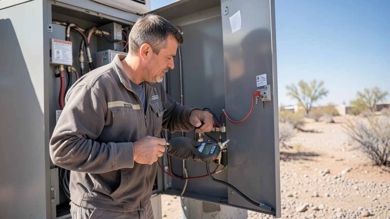 Technician checking electric furnace heating elements