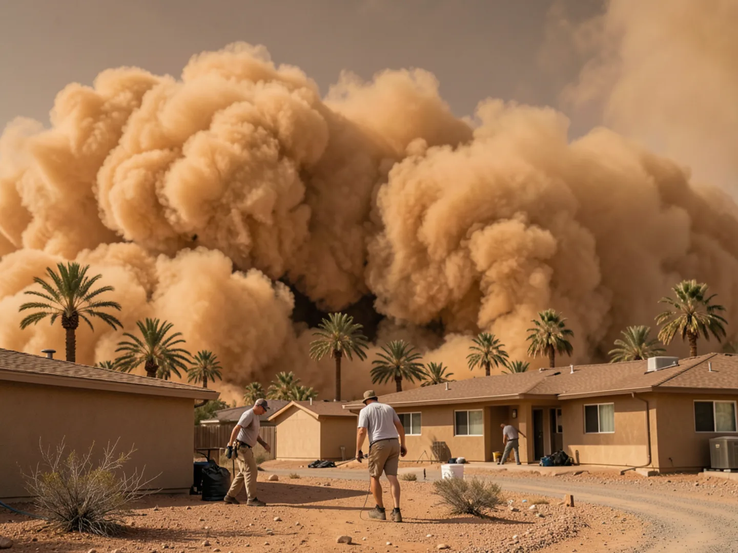 Haboob dust storm advancing over East Valley desert residential rooftops