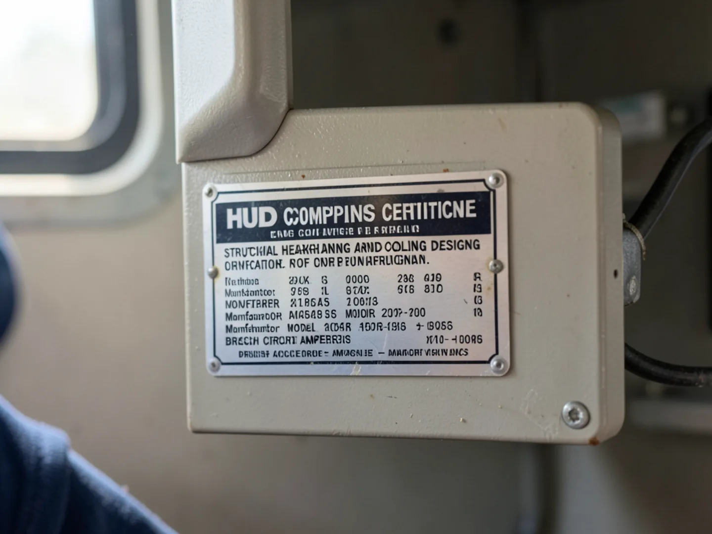 HUD data plate showing heating and cooling design criteria for manufactured home