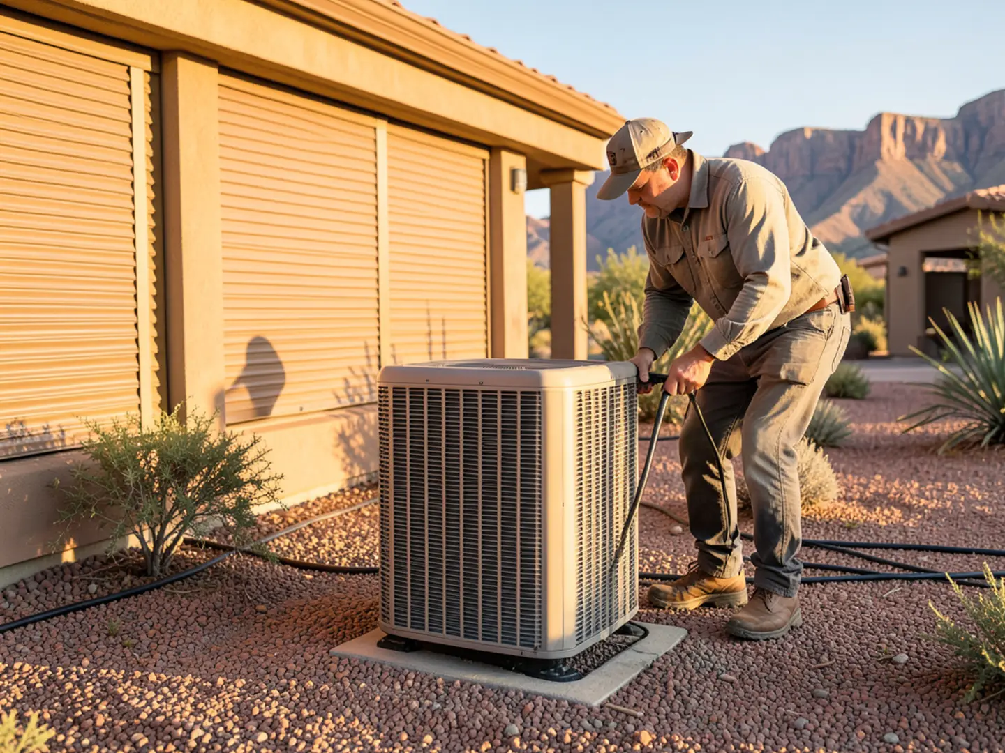 Inspection of an outdoor condenser unit following seasonal idle setback