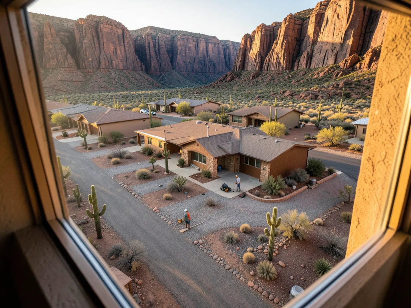 Kings Ranch Road setting with desert landscape and residential rooftop HVAC units