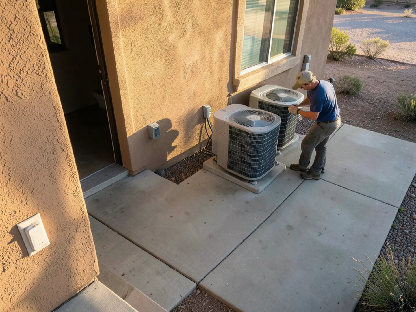 Residential home in the Falcon Field corridor with ground-mounted split system heat pump