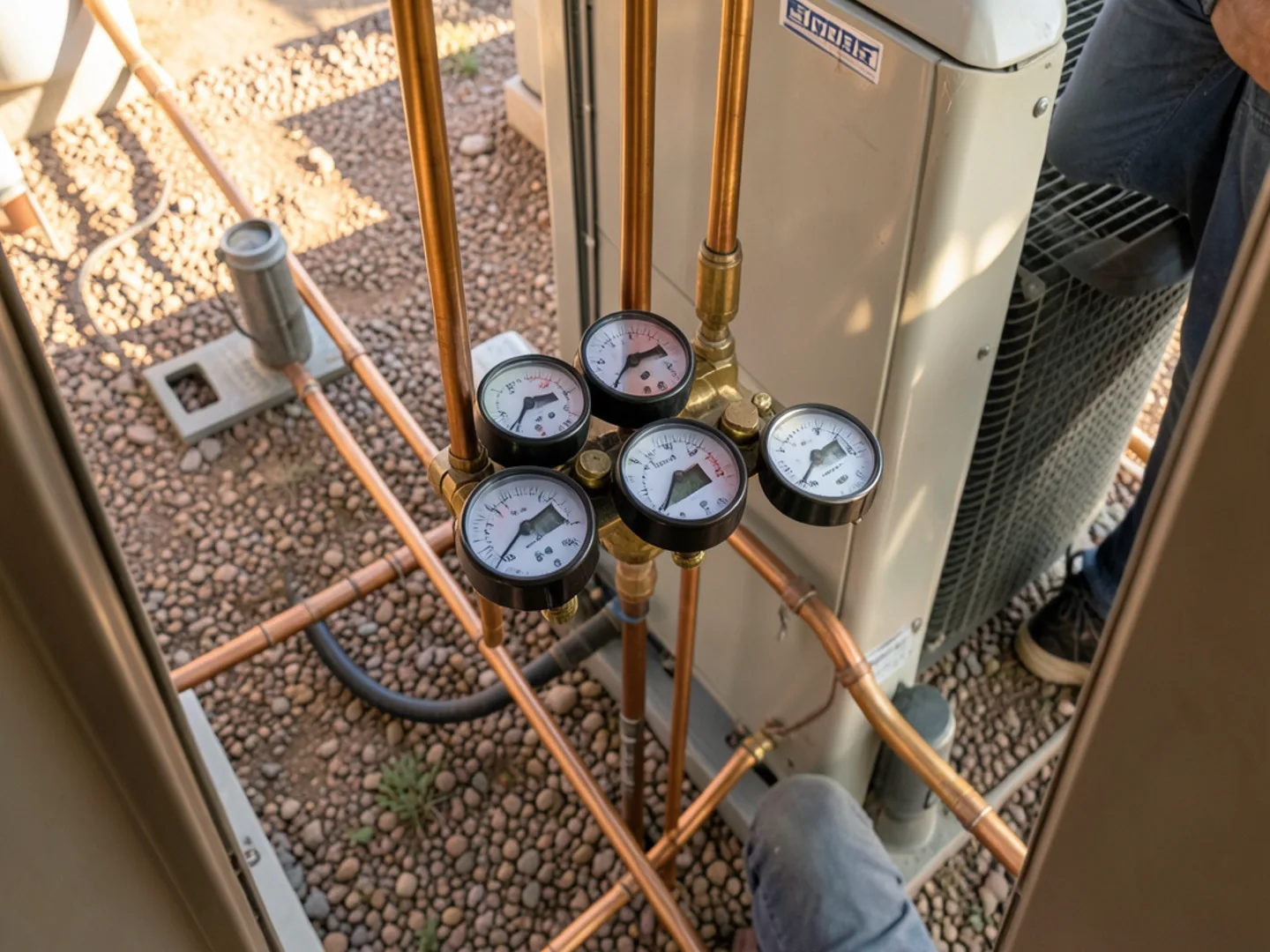 HVAC diagnostic gauges and technical tools in Apache Junction Arizona